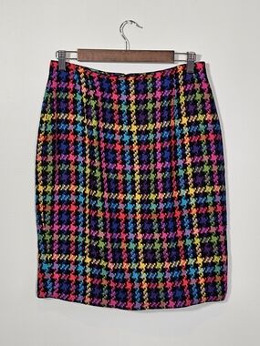 Simon Chang Vintage Rainbow Tweed Skirt w/ Gold Button Accents Sz 8 - 10